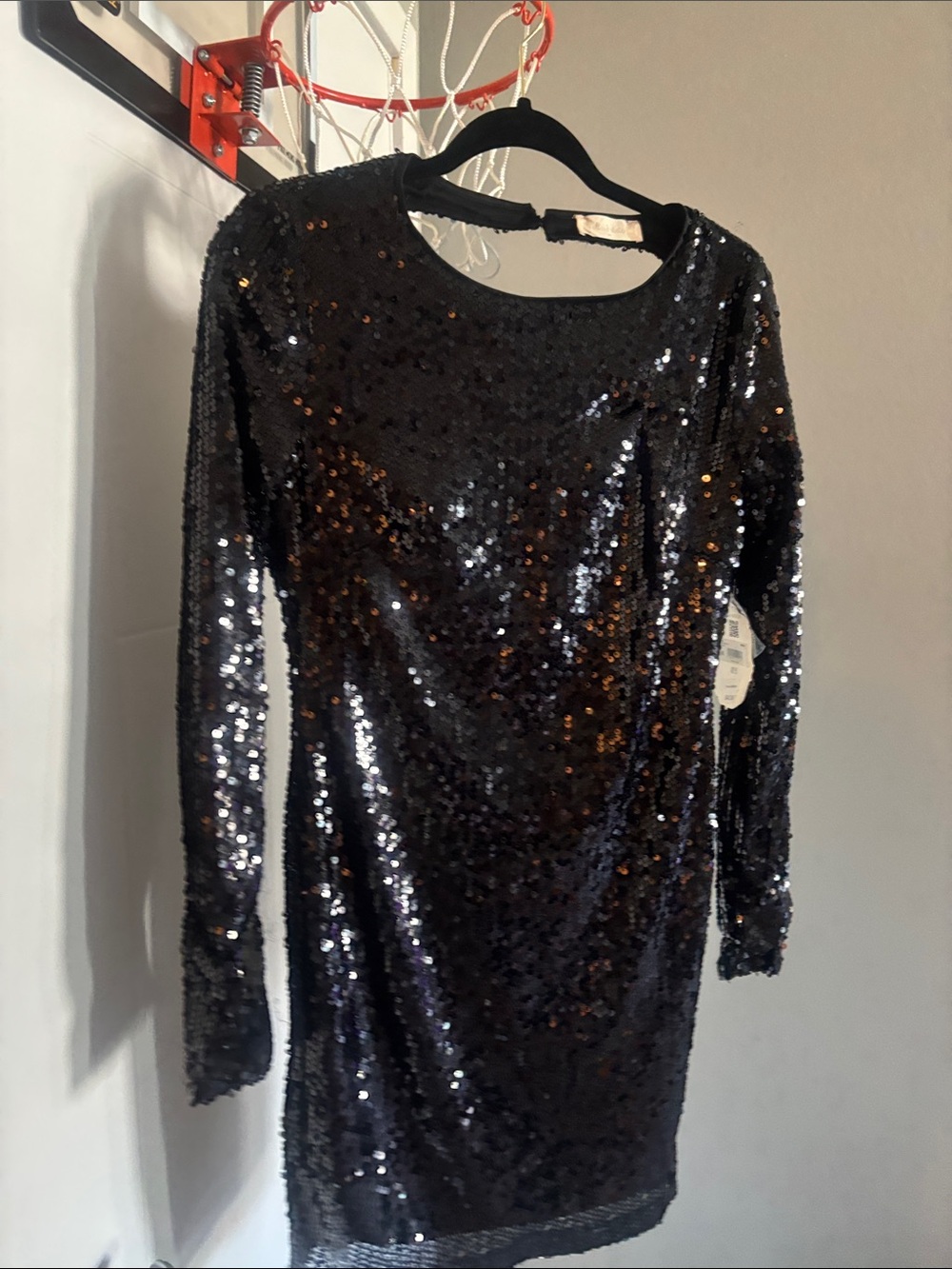 Altar'd State Black Sequin Backless Long Sleeve Dress